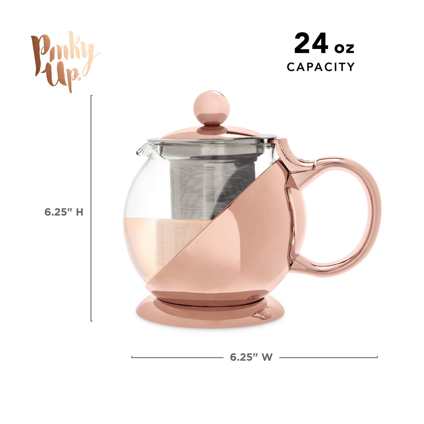 Pinky Up - Shelby™ Glass and Rose Gold Wrapped Teapot with Infuser 24oz