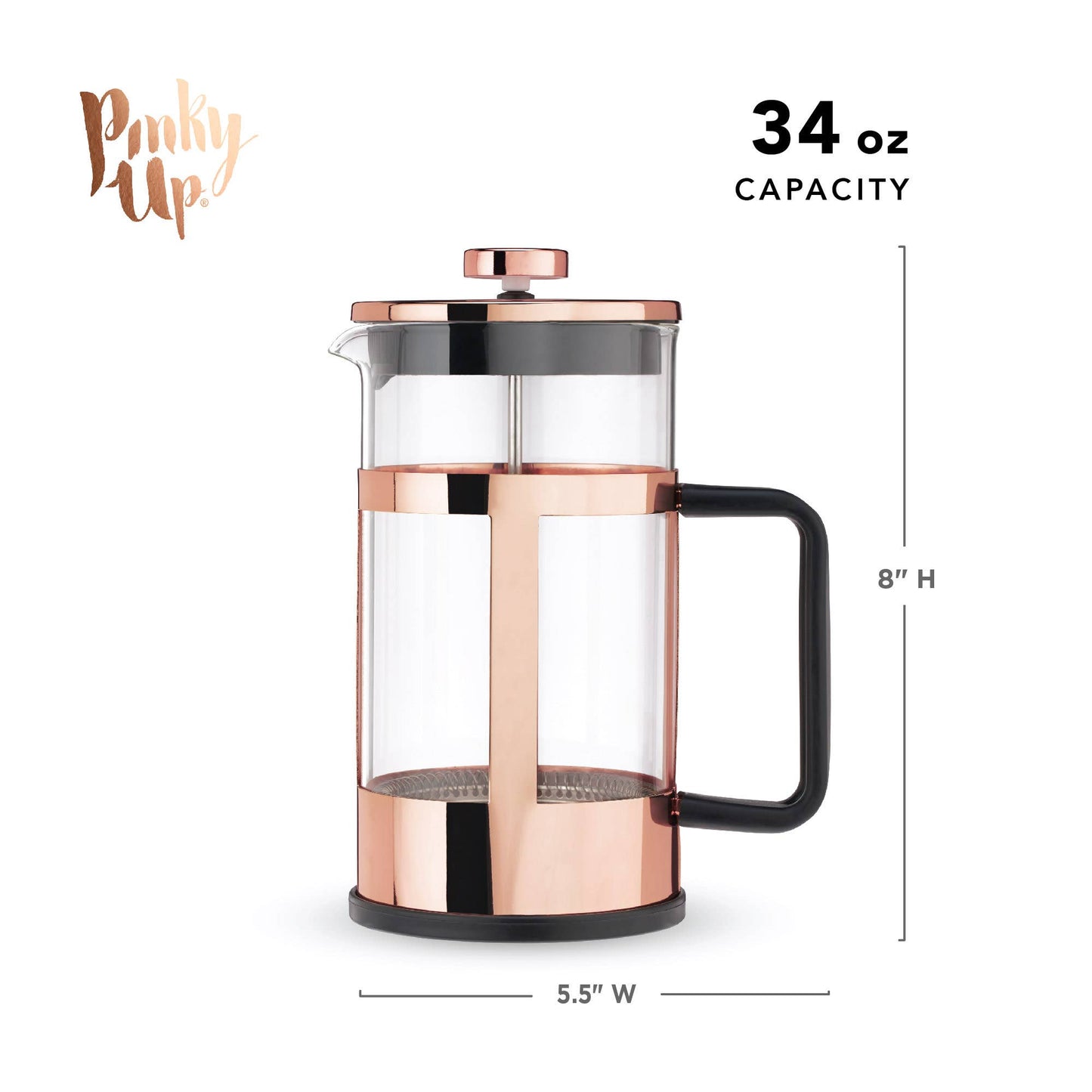 Pinky Up - Piper™ Rose Gold Framed Glass Coffee and Tea Press Pot 34oz