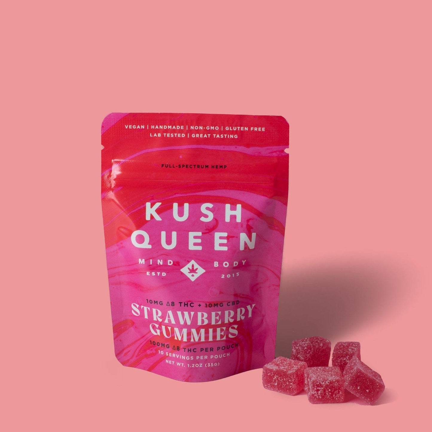 Kush Queen Strawberry 1:1 CBD/Delta 8 Gummies