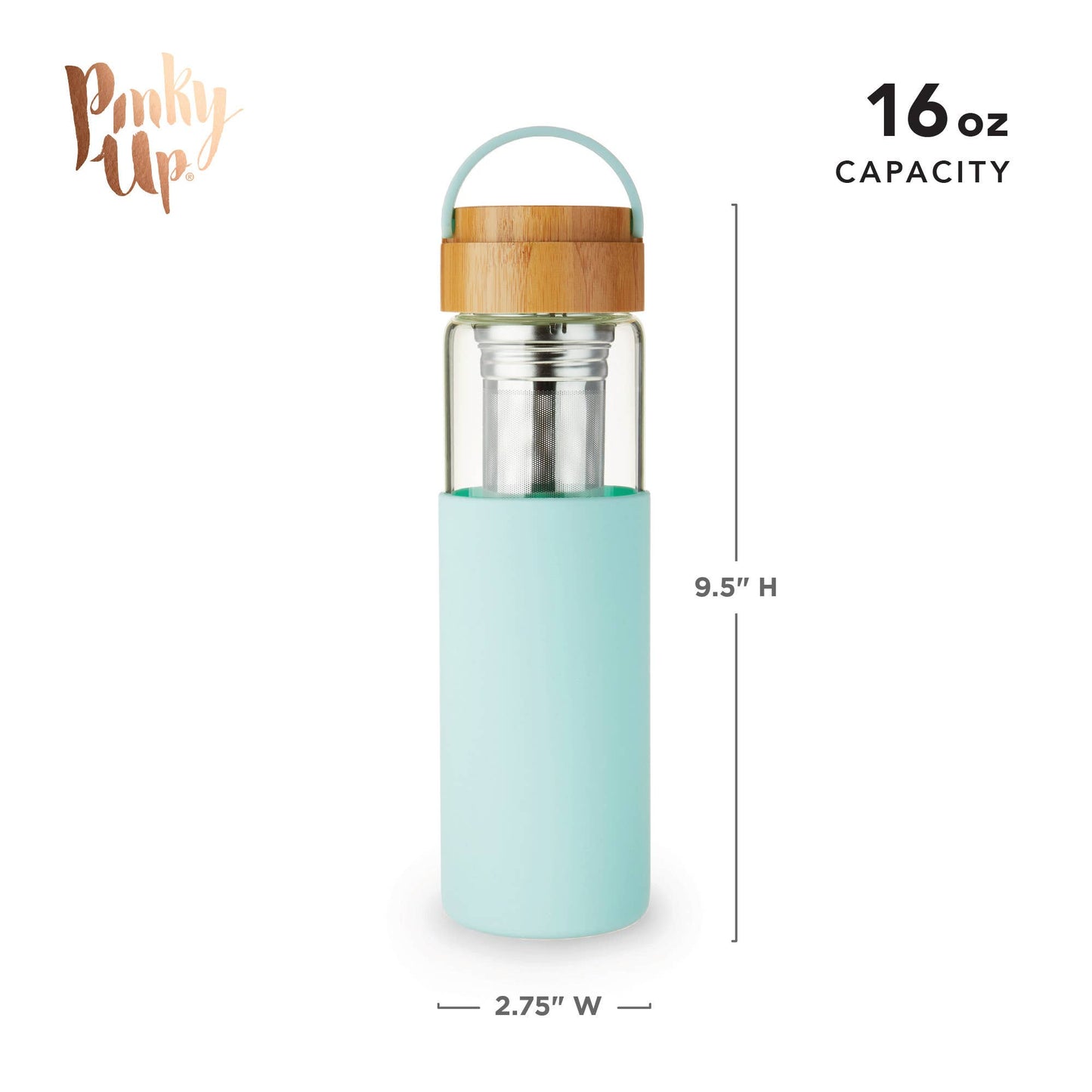 Dana™ Glass Travel Mug Infuser and Silicone Sleeve Turquoise