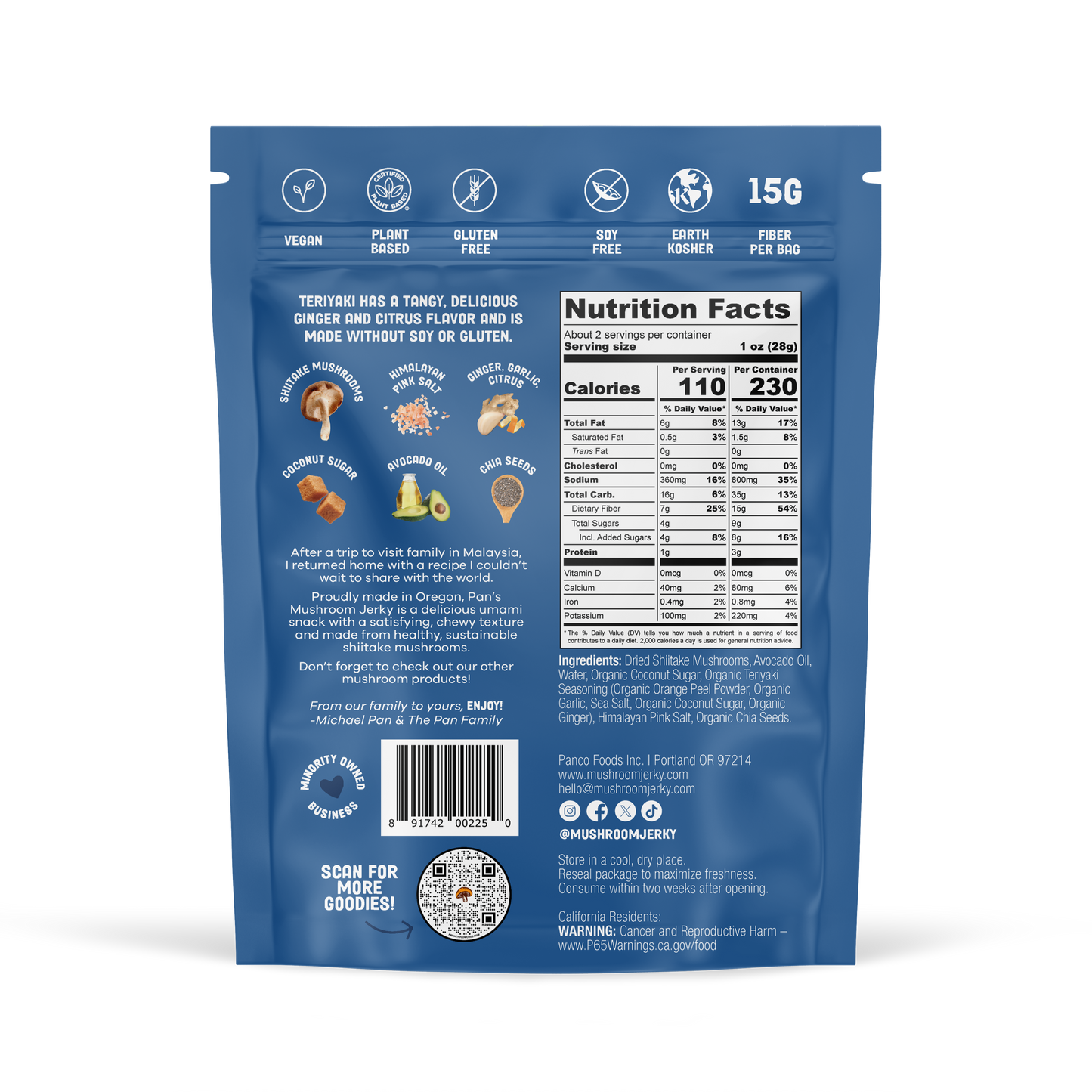 Pan's Mushroom Jerky - 2.2oz Teriyaki