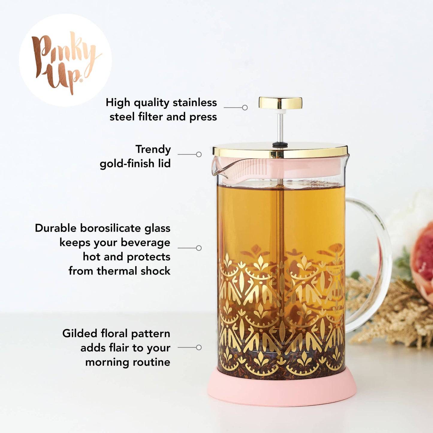 Pinky Up - Riley™ Casablanca Glass Coffee and Tea Press Pot 34oz