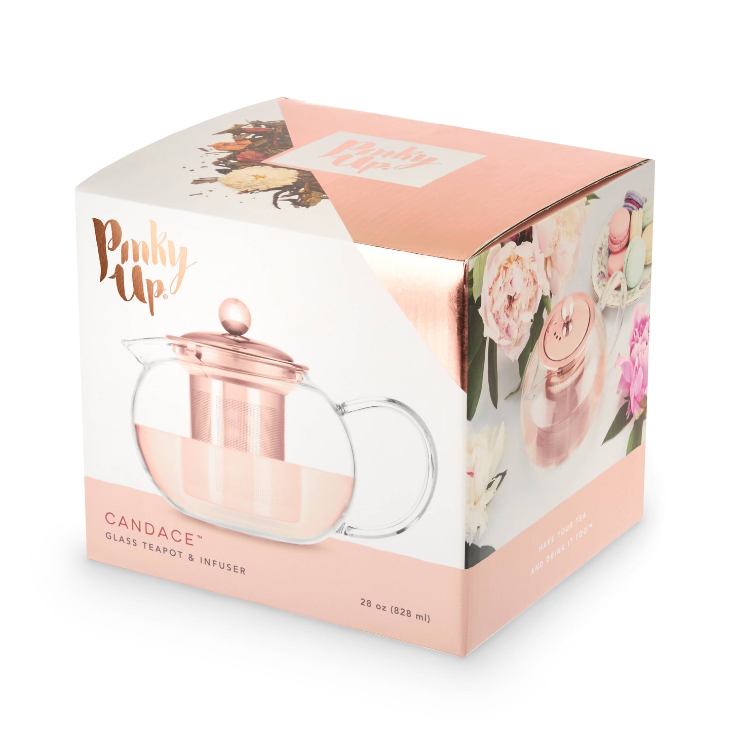 Pinky Up - Candace™ Glass Teapot w/ Rose Gold Infuser & Lid - 28oz