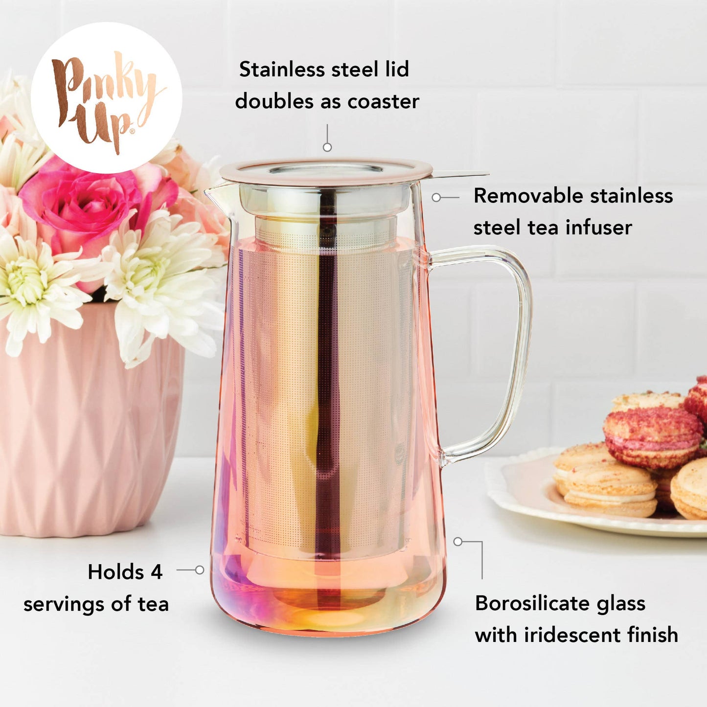 Pinky Up - Annika™ Iridescent Glass Teapot with Infuser and Lid 33oz