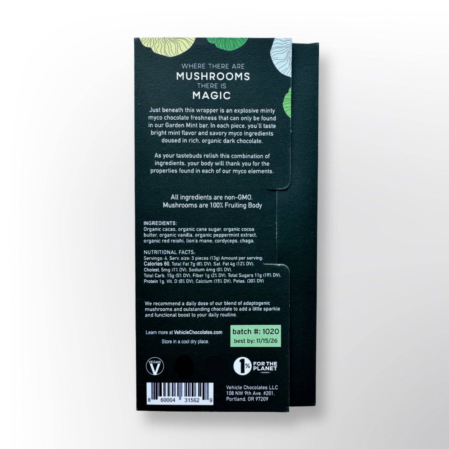 Vehicle Chocolates - Garden Mint - Dark Chocolate Mushroom Bar