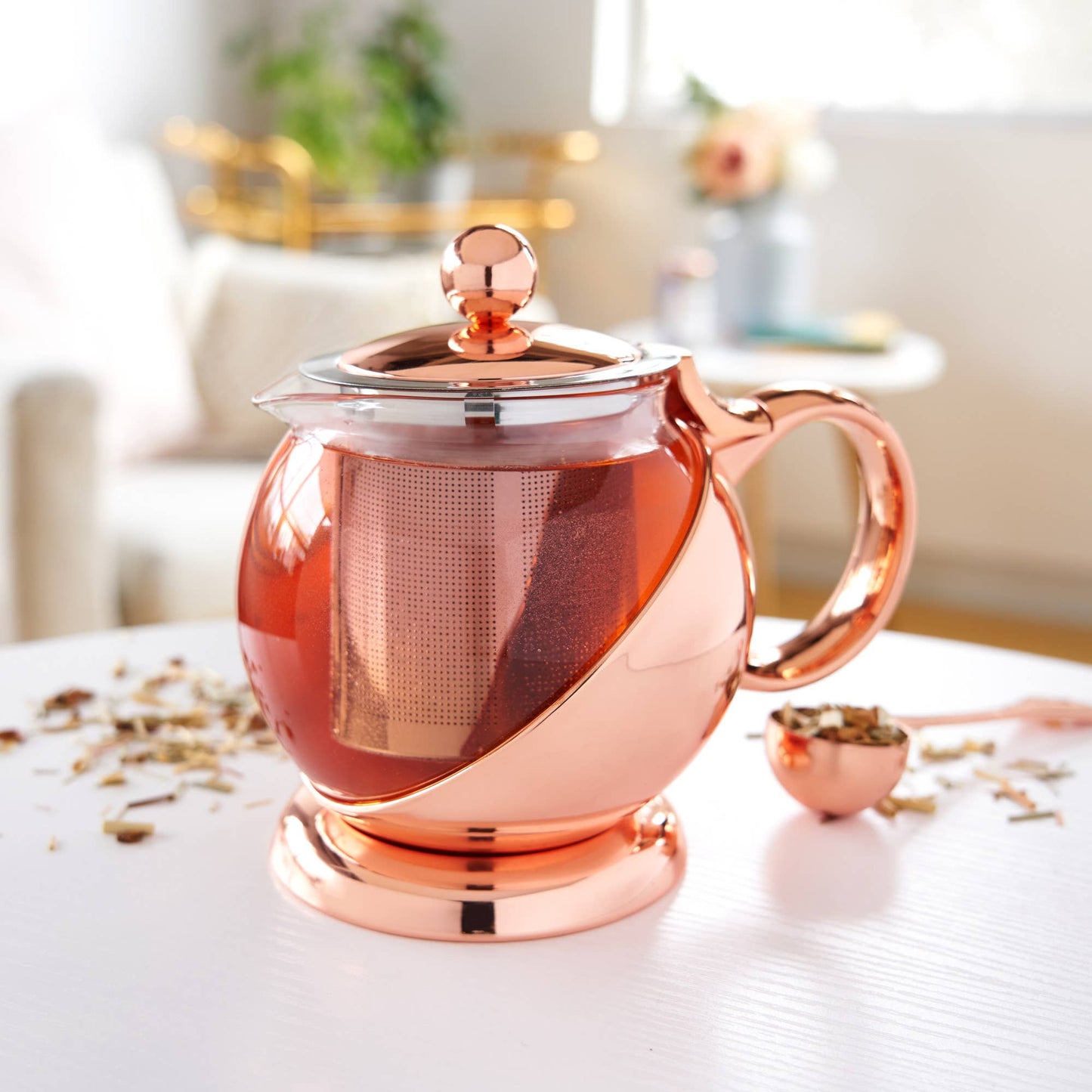 Pinky Up - Shelby™ Glass and Rose Gold Wrapped Teapot with Infuser 24oz