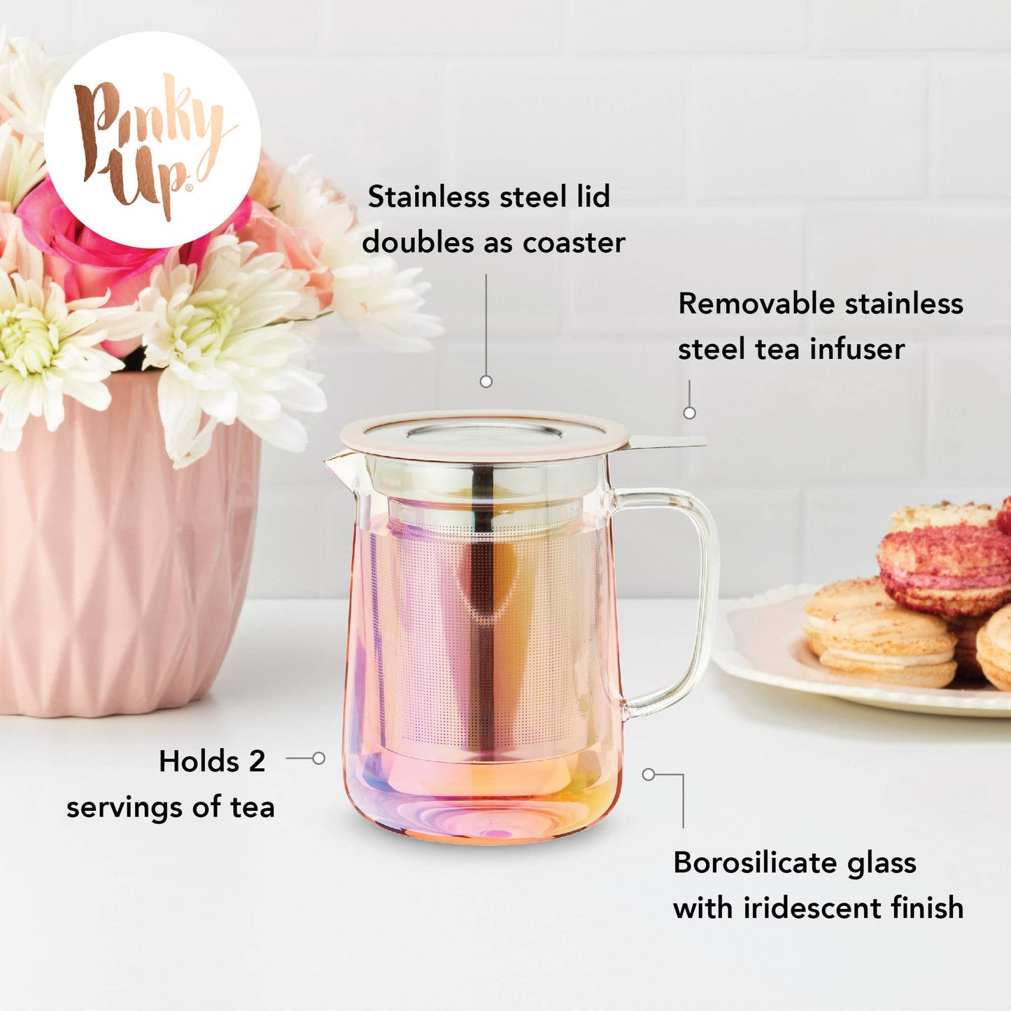 Pinky Up - Chas™ Iridescent Glass Mini Teapot with Infuser and Lid 16oz