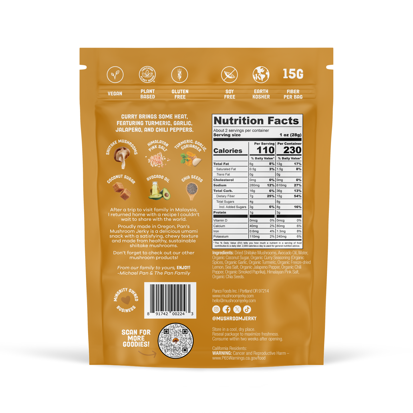 Pan's Mushroom Jerky - Pan's Mushroom Jerky - 2.2oz Curry