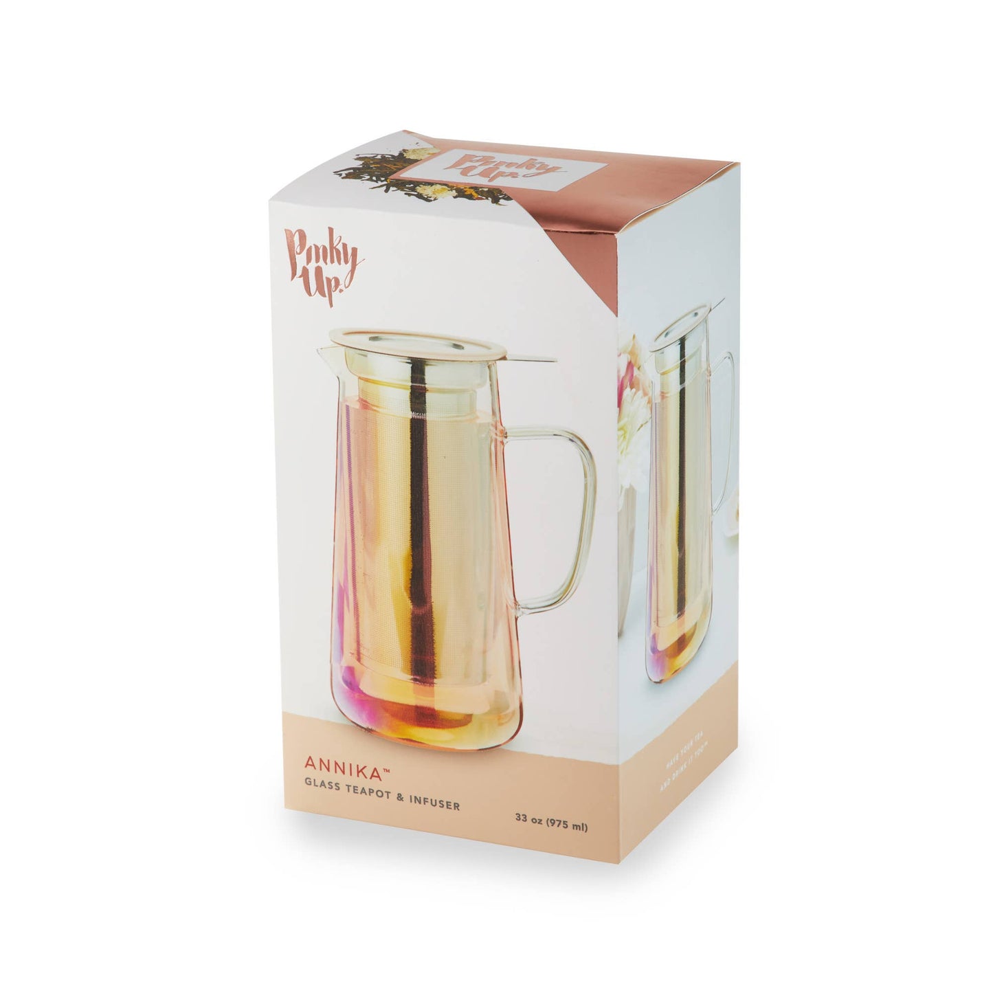 Pinky Up - Annika™ Iridescent Glass Teapot with Infuser and Lid 33oz