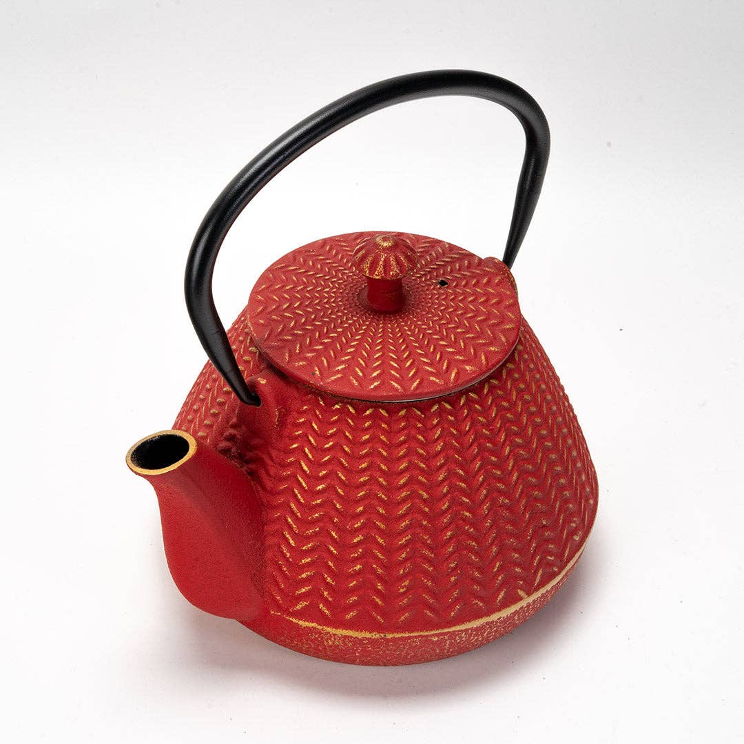 Red Chevron Design 32oz Cast Iron Tea Pot (1/8)
