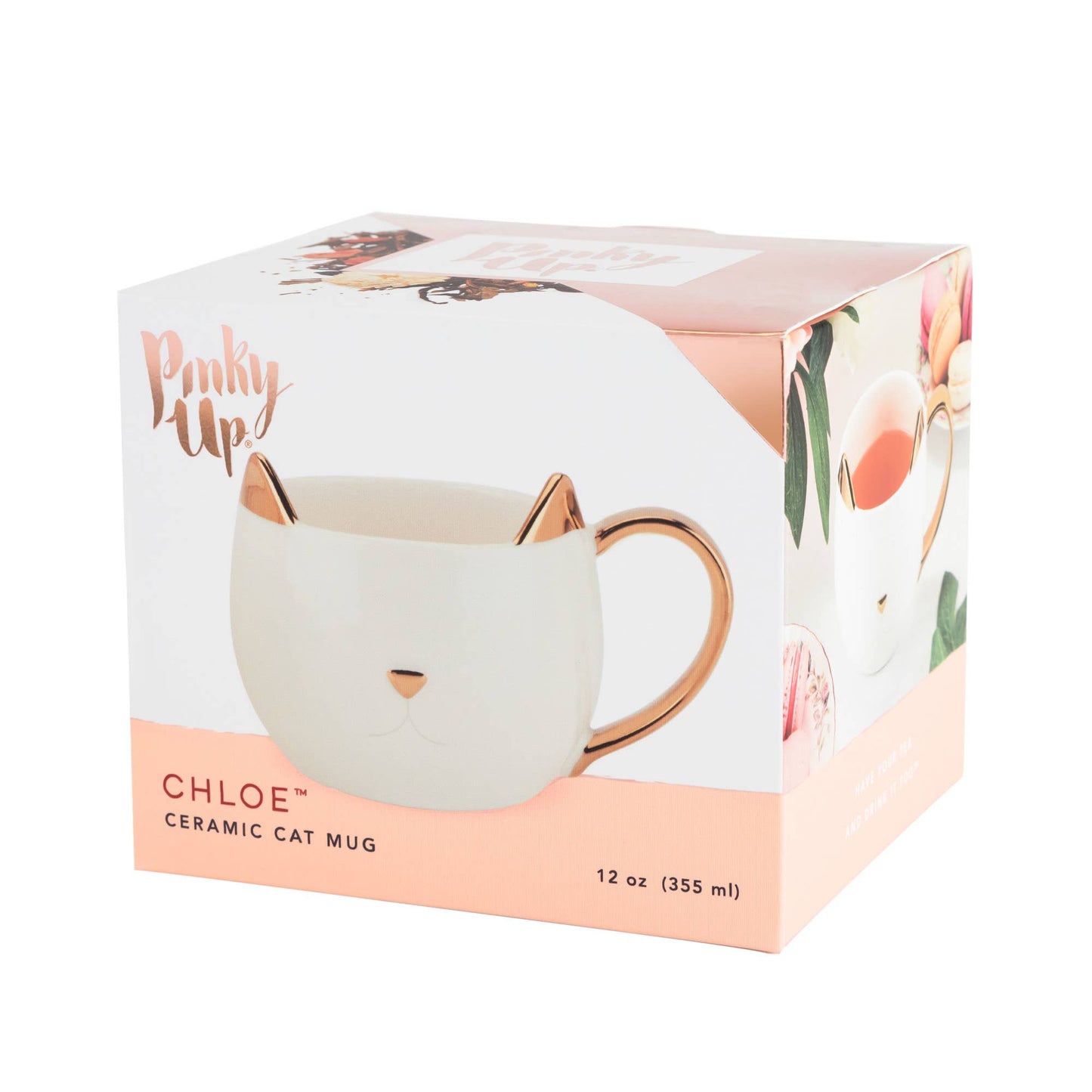 Pinky Up - Chloe™ Ceramic Mug Cat Feline Good in White and Gold