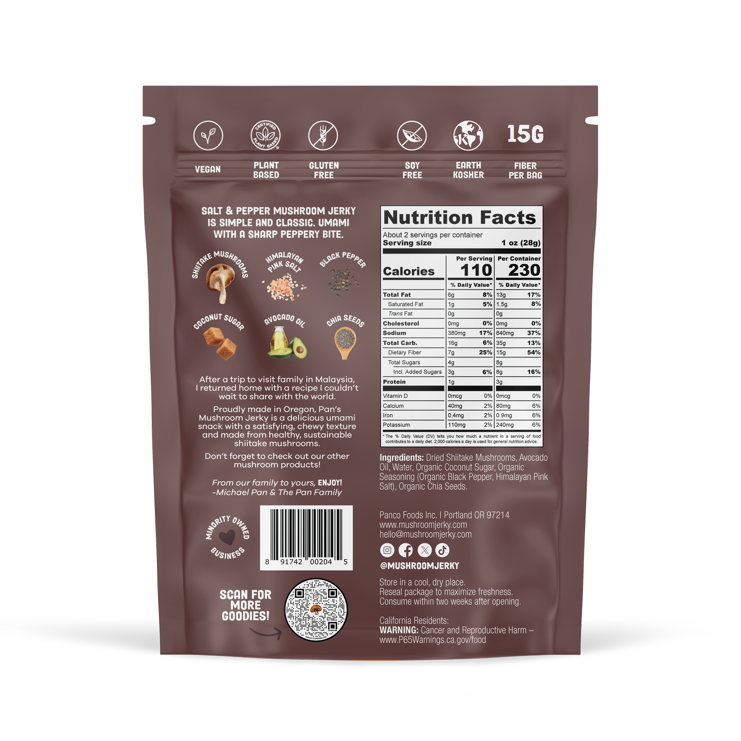 Pan's Mushroom Jerky - 2.2oz Salt & Pepper