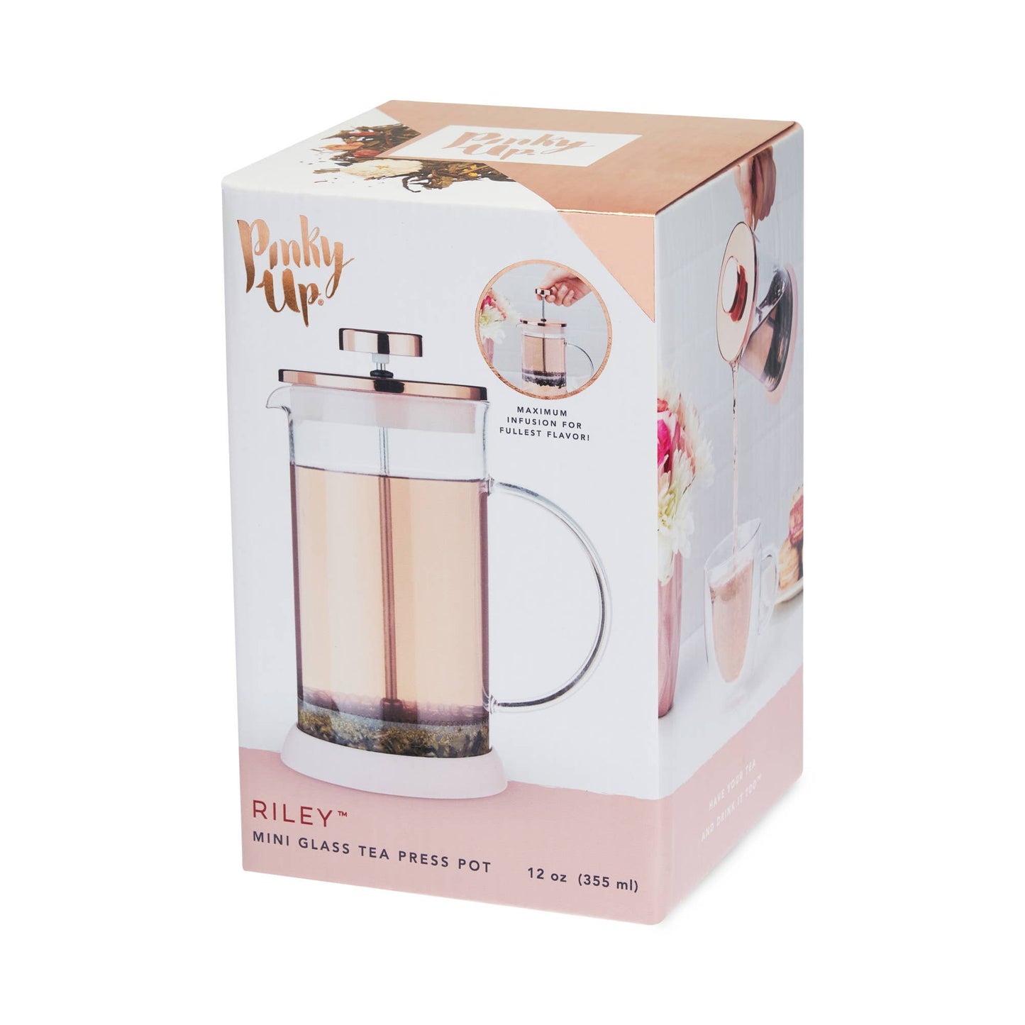 Pinky Up - Riley™ Glass Portable Mini Coffee and Tea Press Pot 12oz