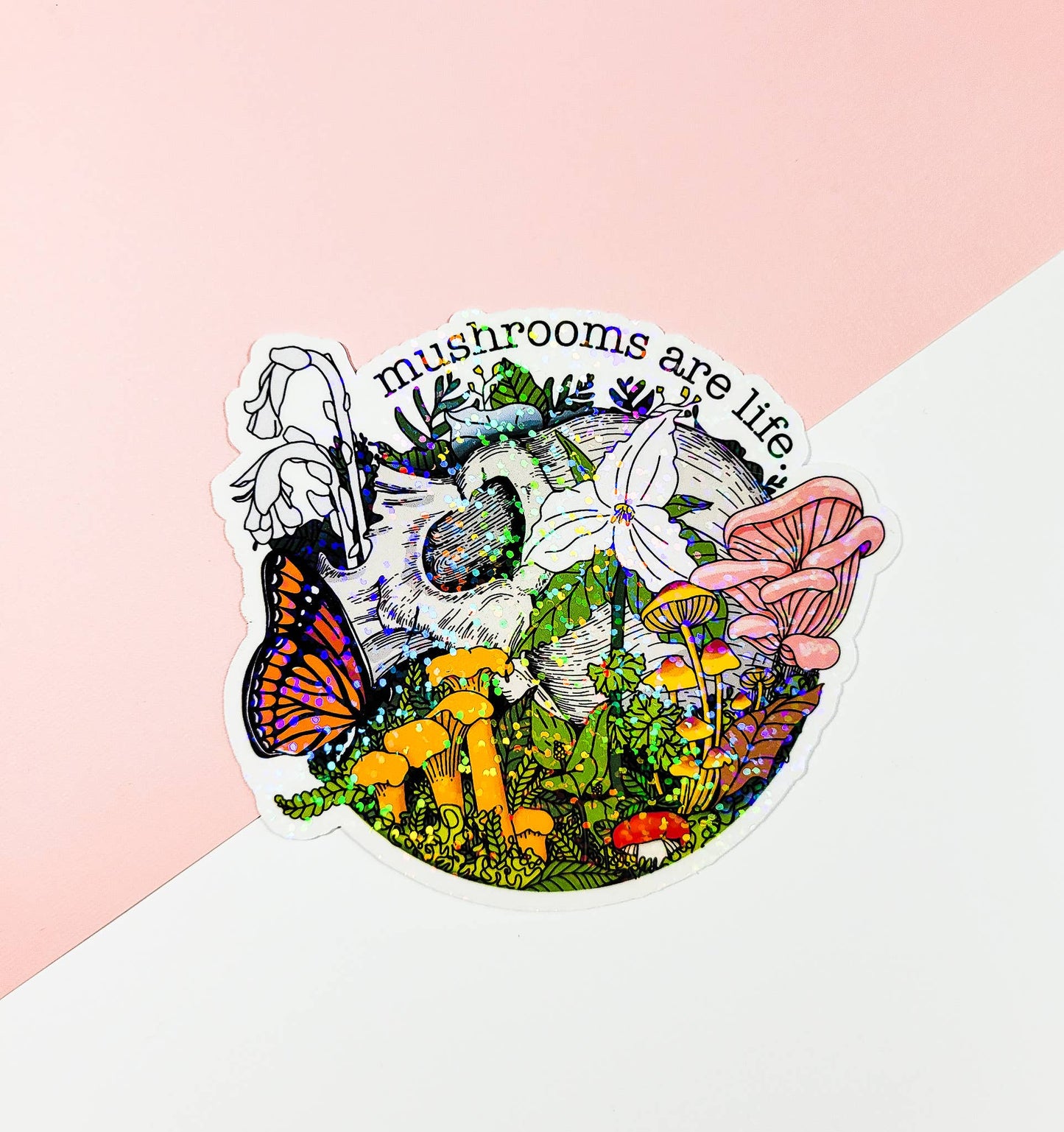 Mushroom Marauder - Mushrooms Are Life Sticker | Human Skull w/Flowers+Mushrooms