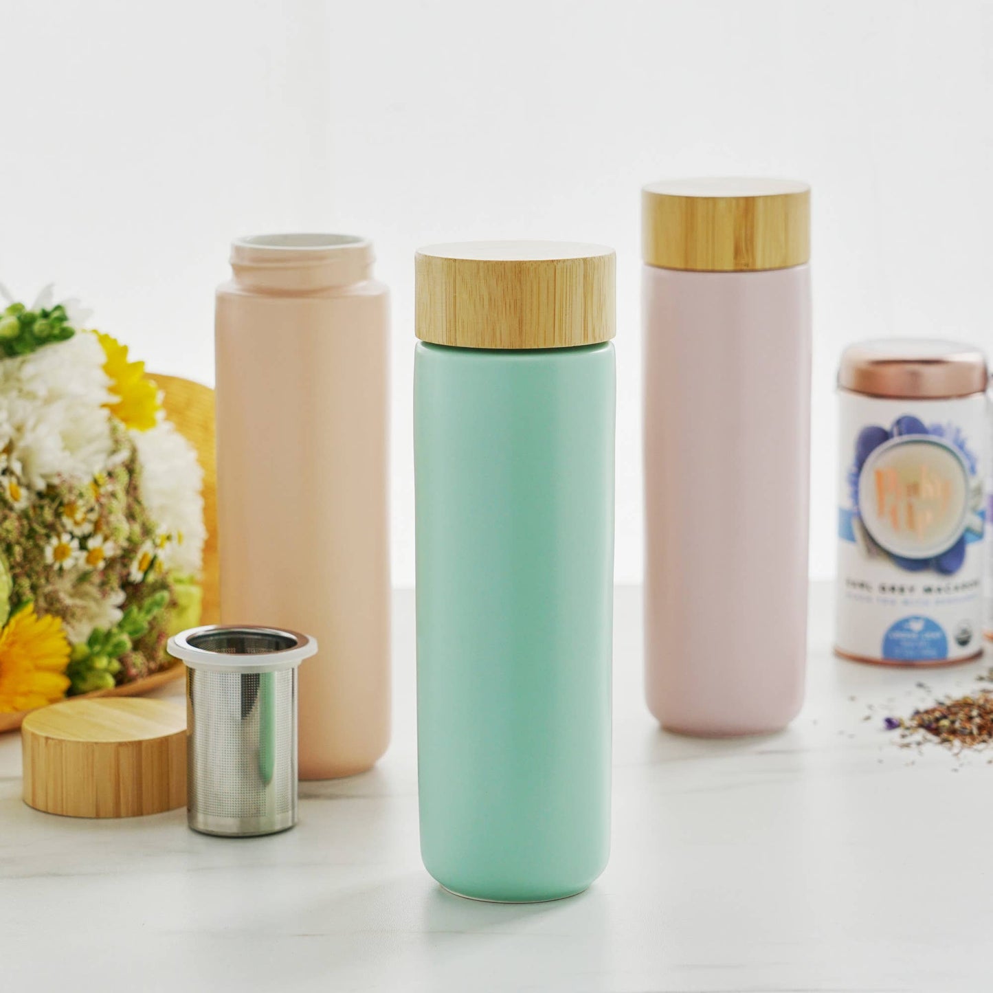 Tatyana™ Double Walled Ceramic Travel Mug w Infuser in Coral