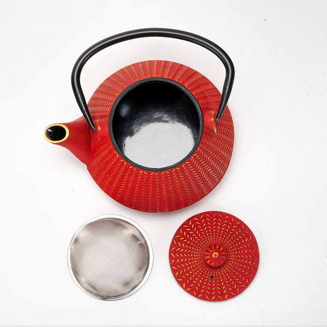 Red Chevron Design 32oz Cast Iron Tea Pot (1/8)