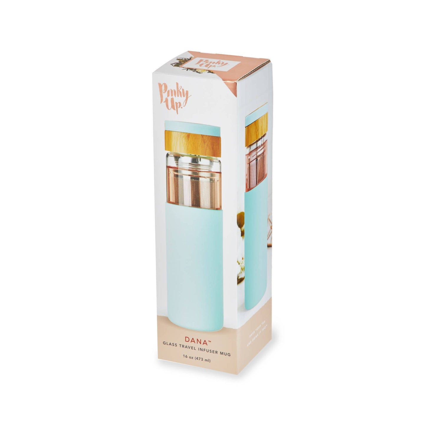 Dana™ Glass Travel Mug Infuser and Silicone Sleeve Turquoise