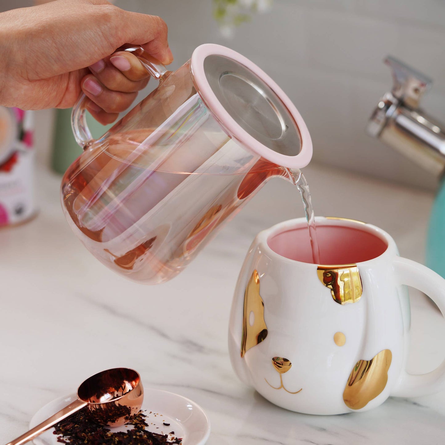 Pinky Up - Chas™ Iridescent Glass Mini Teapot with Infuser and Lid 16oz