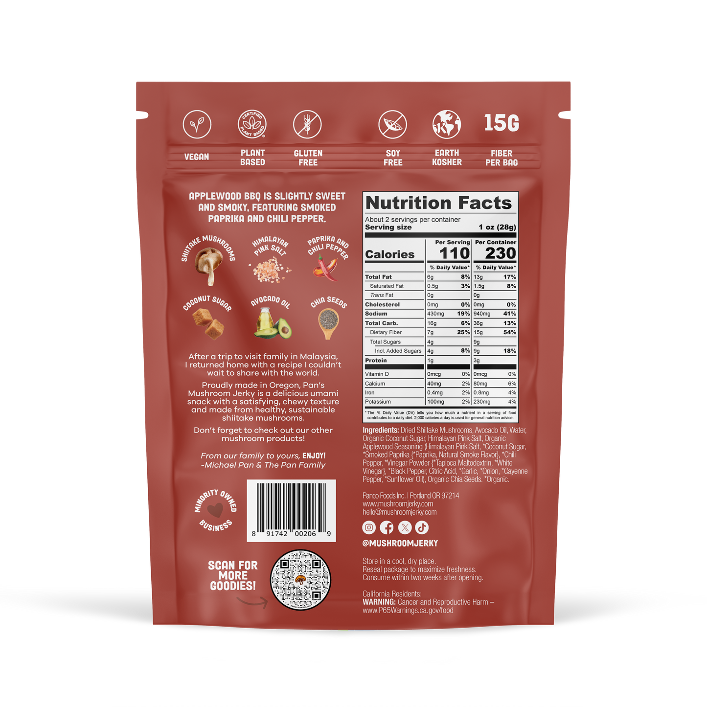 Pan's Mushroom Jerky - 2.2oz Applewood BBQ