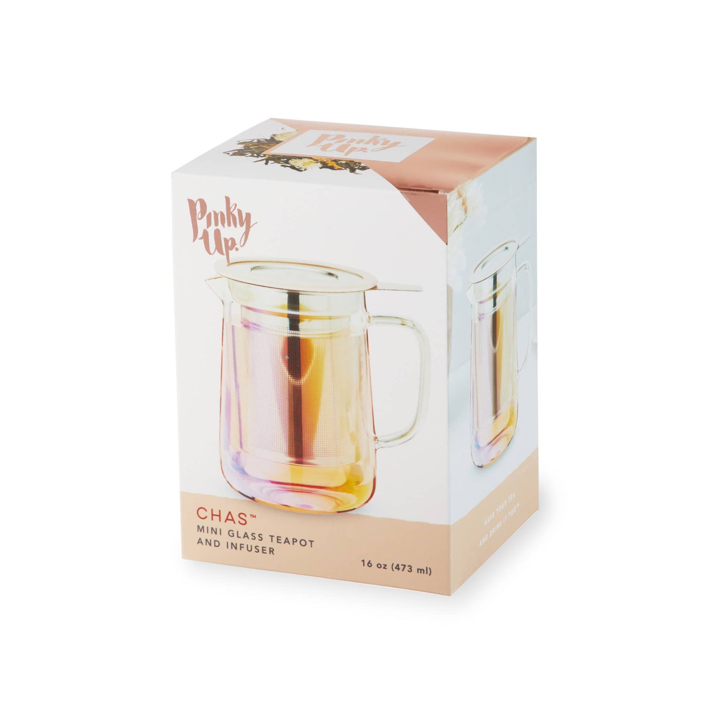 Pinky Up - Chas™ Iridescent Glass Mini Teapot with Infuser and Lid 16oz