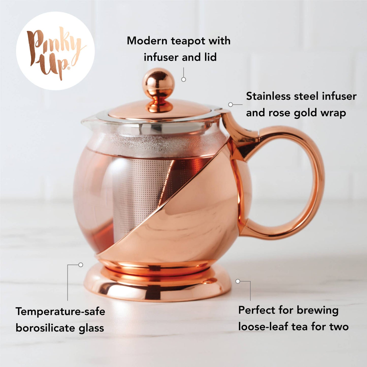 Pinky Up - Shelby™ Glass and Rose Gold Wrapped Teapot with Infuser 24oz