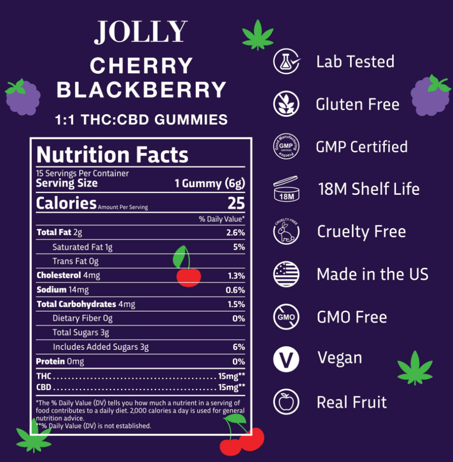 Jolly 1:1 Gummies (2ct) 15mg CBD:THC  [21+]