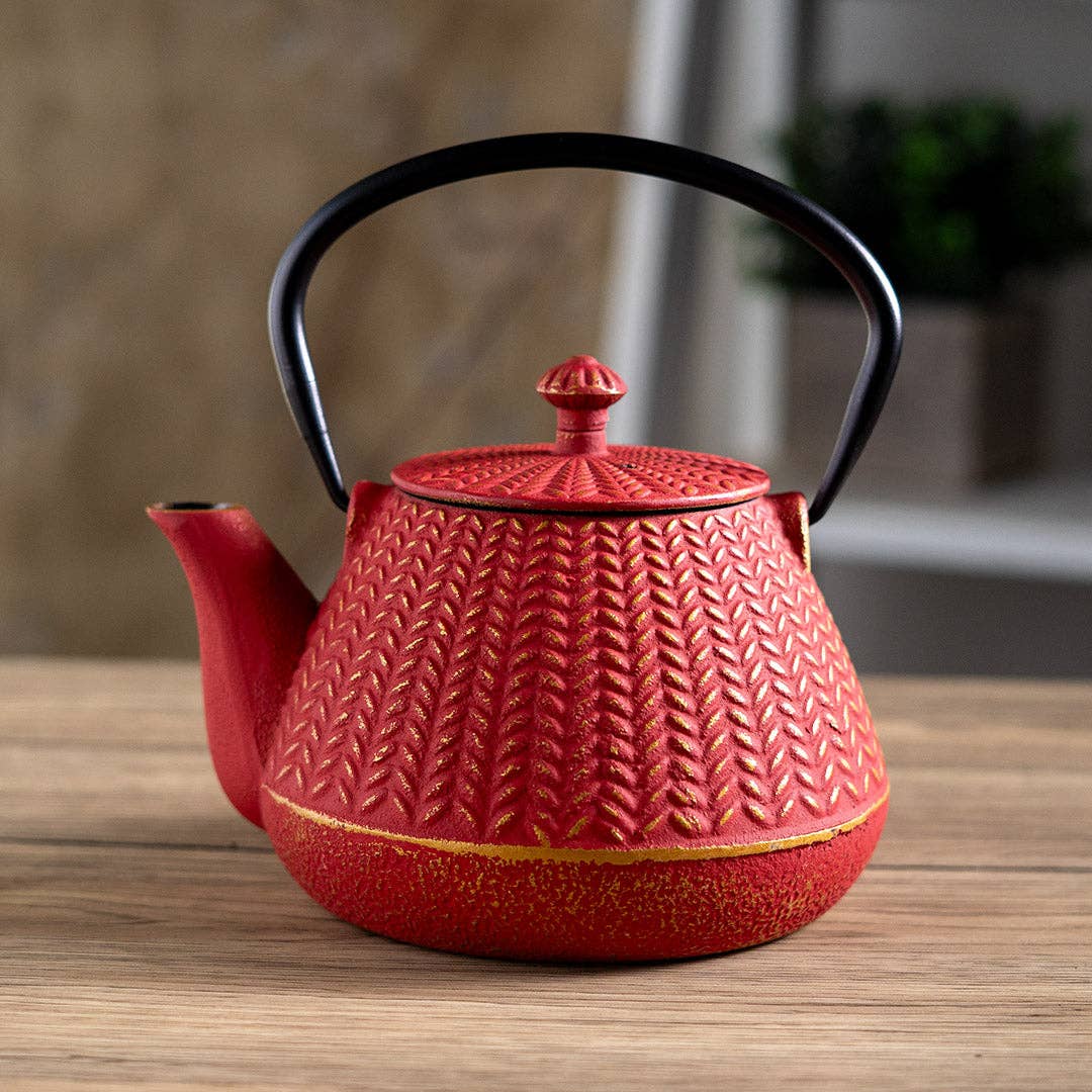 Red Chevron Design 32oz Cast Iron Tea Pot (1/8)