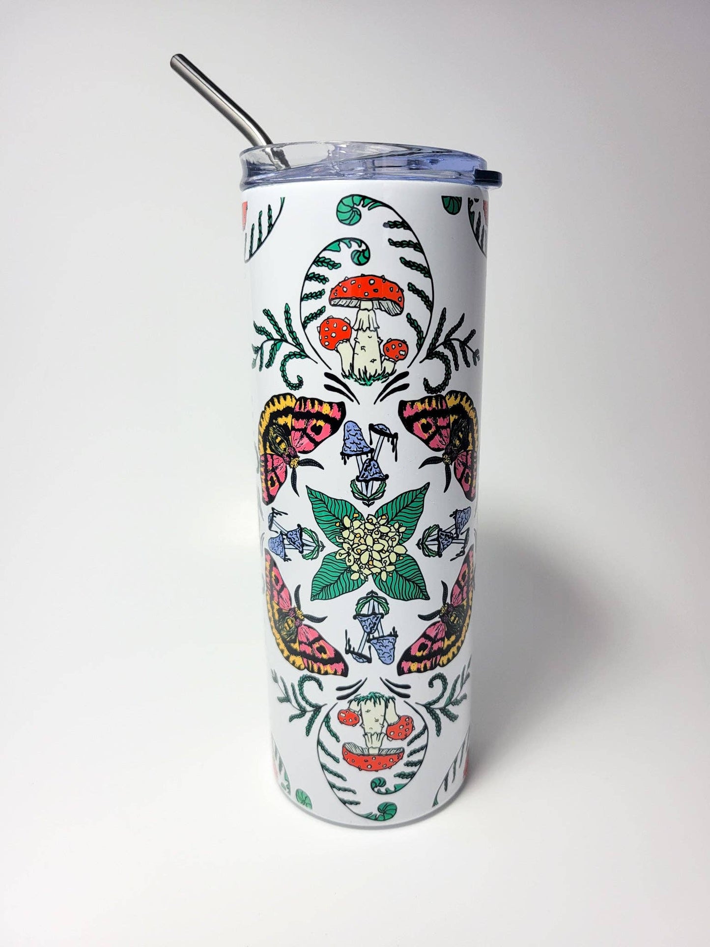 Mushroom Marauder - Mushrooms, Moths + Flowers Full Wrap | 20oz Steel Travel Mug