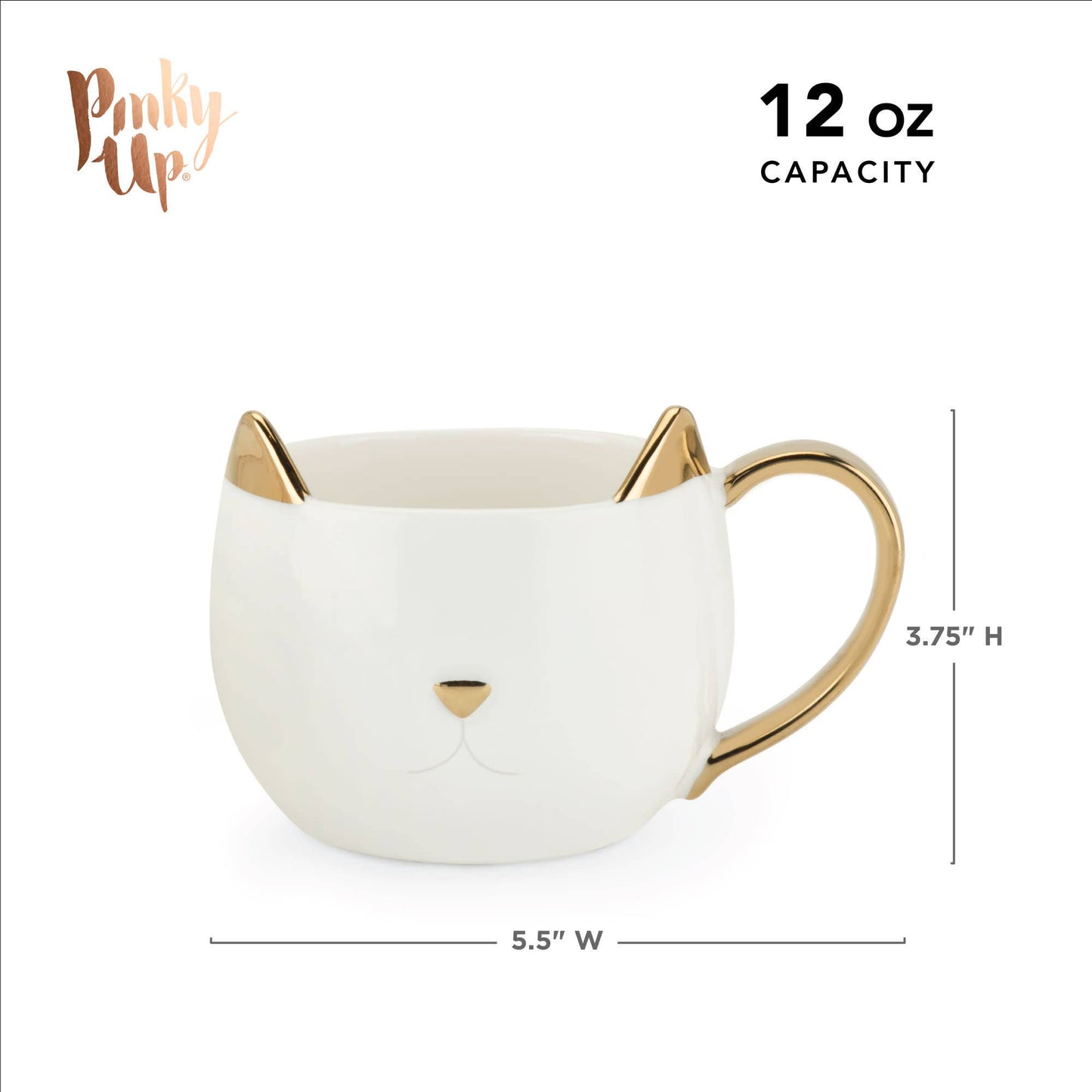 Pinky Up - Chloe™ Ceramic Mug Cat Feline Good in White and Gold