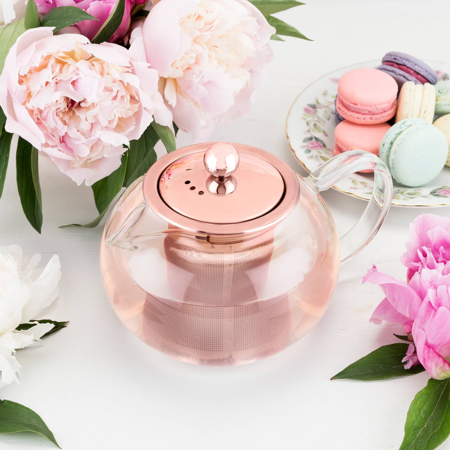 Pinky Up - Candace™ Glass Teapot w/ Rose Gold Infuser & Lid - 28oz