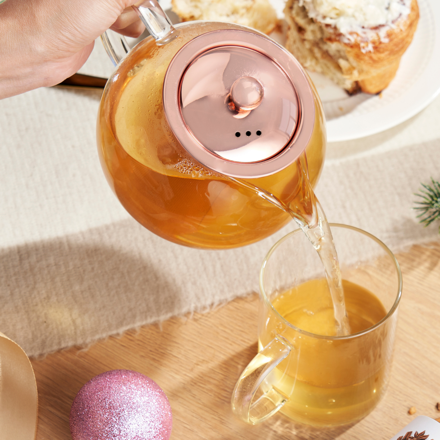 Pinky Up - Candace™ Glass Teapot w/ Rose Gold Infuser & Lid - 28oz