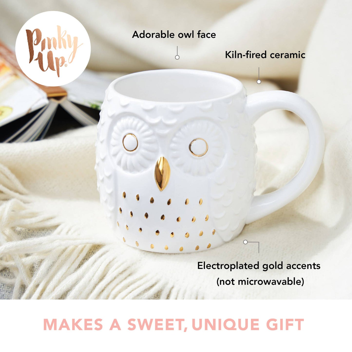 Pinky Up - Olivia™ 3D Gold Accented Ceramic Mug Owl Lifes a Hoot