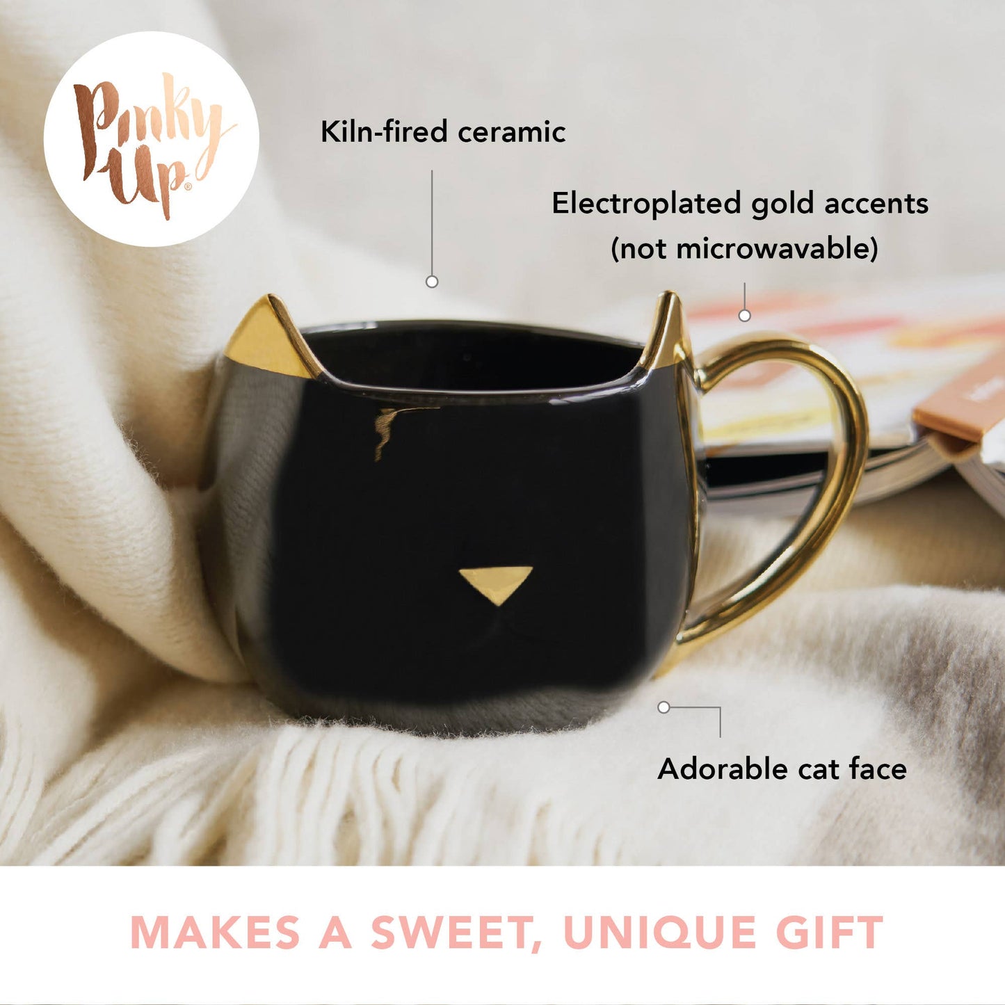 Chloe™ Ceramic Mug Cat Paws and Reflect in Black and Gold