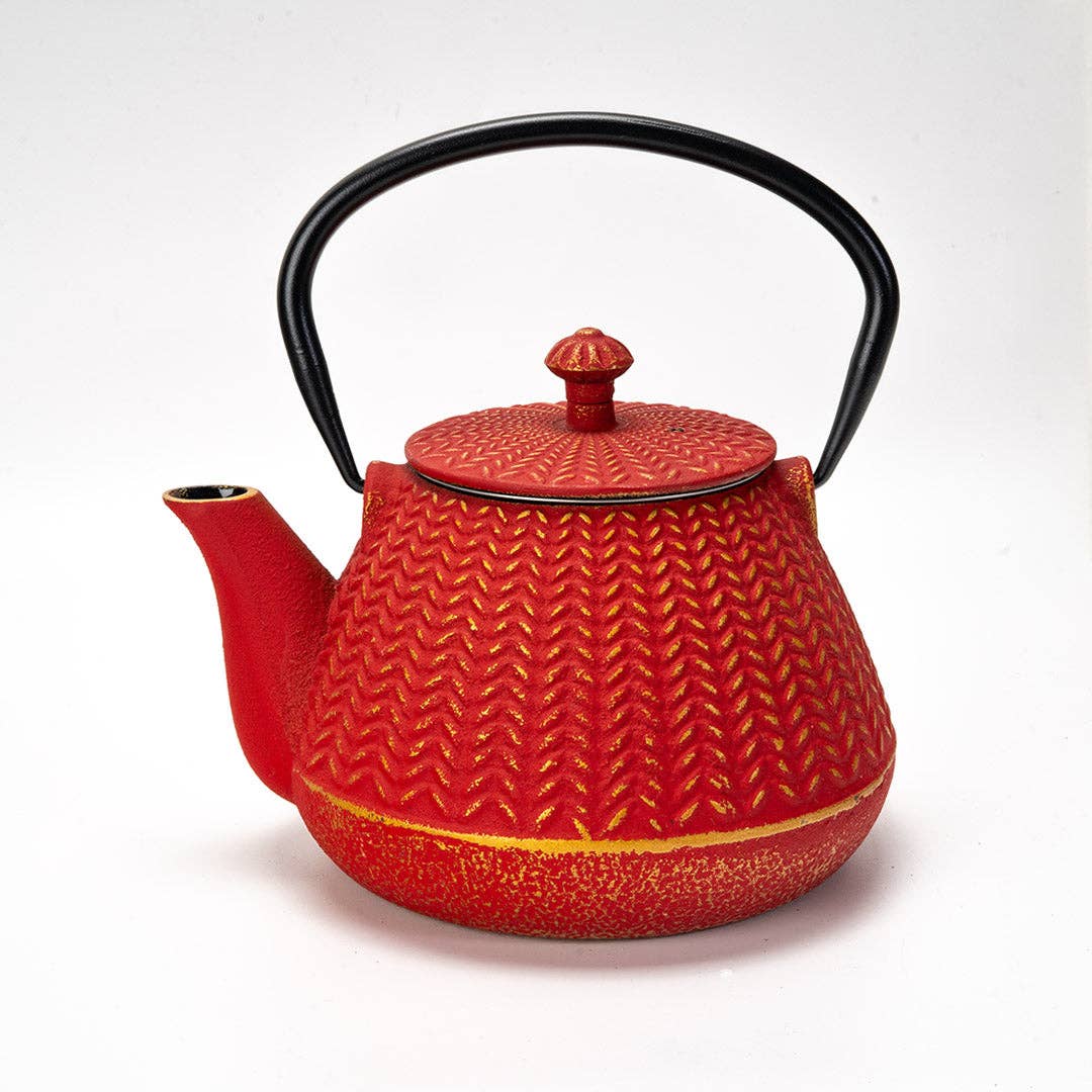 Red Chevron Design 32oz Cast Iron Tea Pot (1/8)