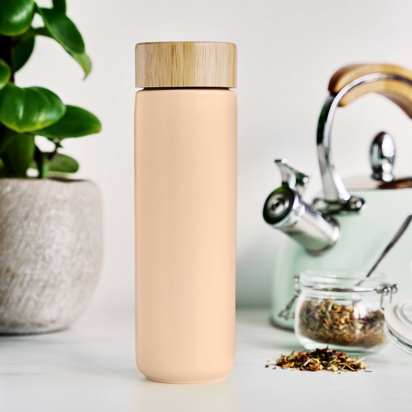 Tatyana™ Double Walled Ceramic Travel Mug w Infuser in Coral
