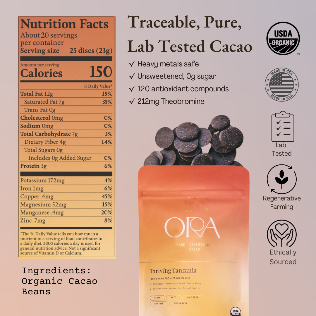 Ora Cacao - Thriving Tanzania 100% Cacao - Organic Ceremonial Chocolate