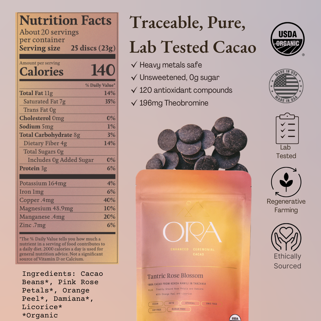 Ora Cacao - Tantric Rose Blossom Cacao - Organic Ceremonial Chocolate
