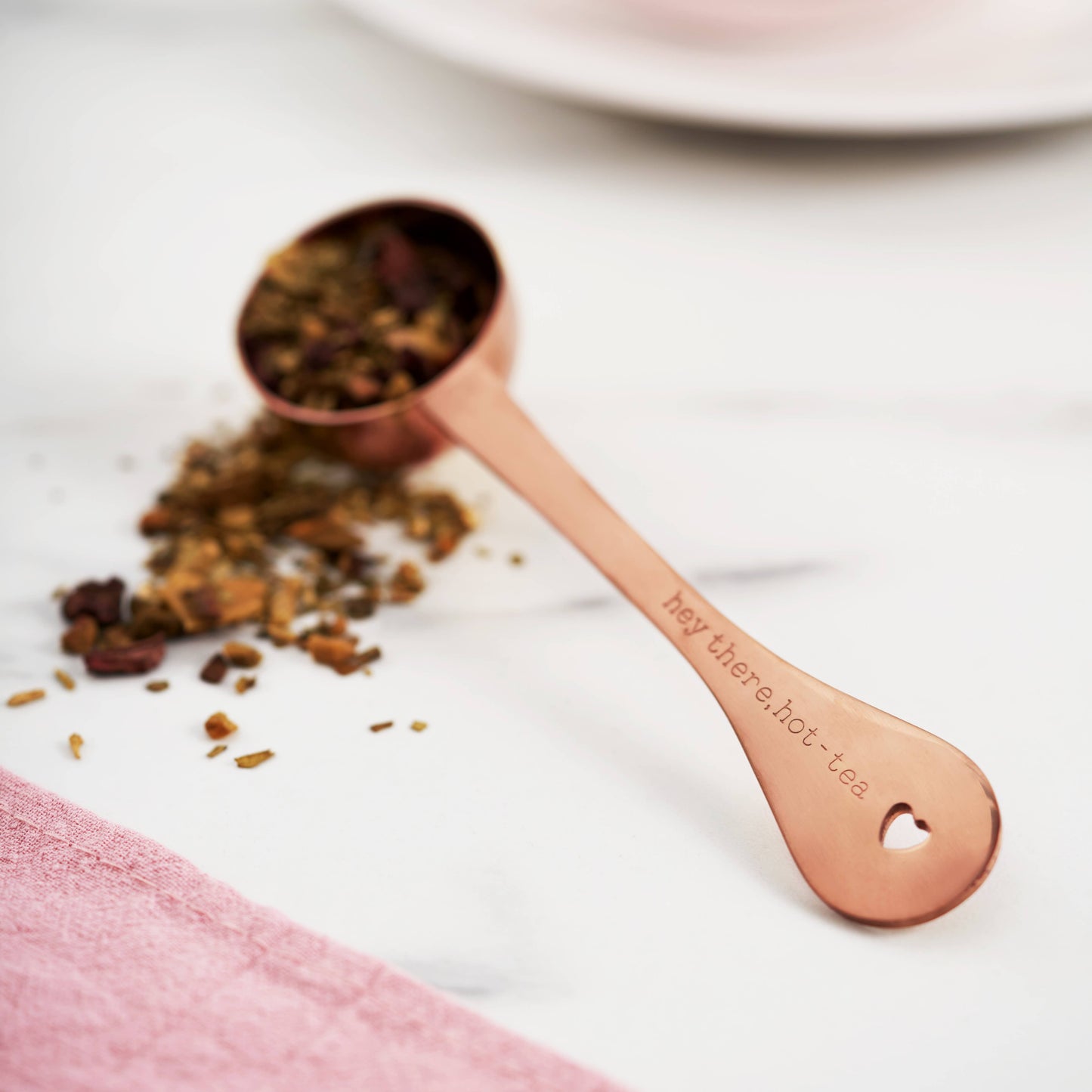 Pinky Up - Rose Gold Finish Engraved Tablespoon - "Hey There, Hot-Tea"