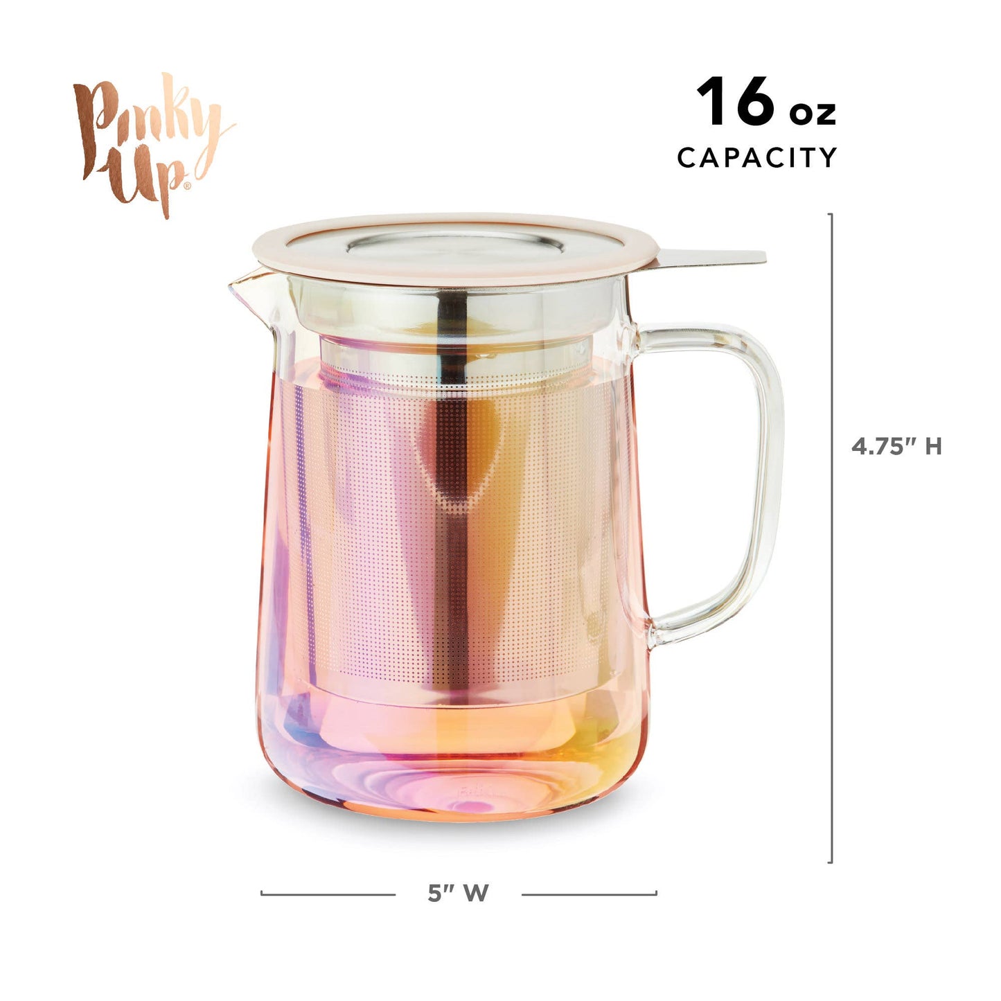 Pinky Up - Chas™ Iridescent Glass Mini Teapot with Infuser and Lid 16oz