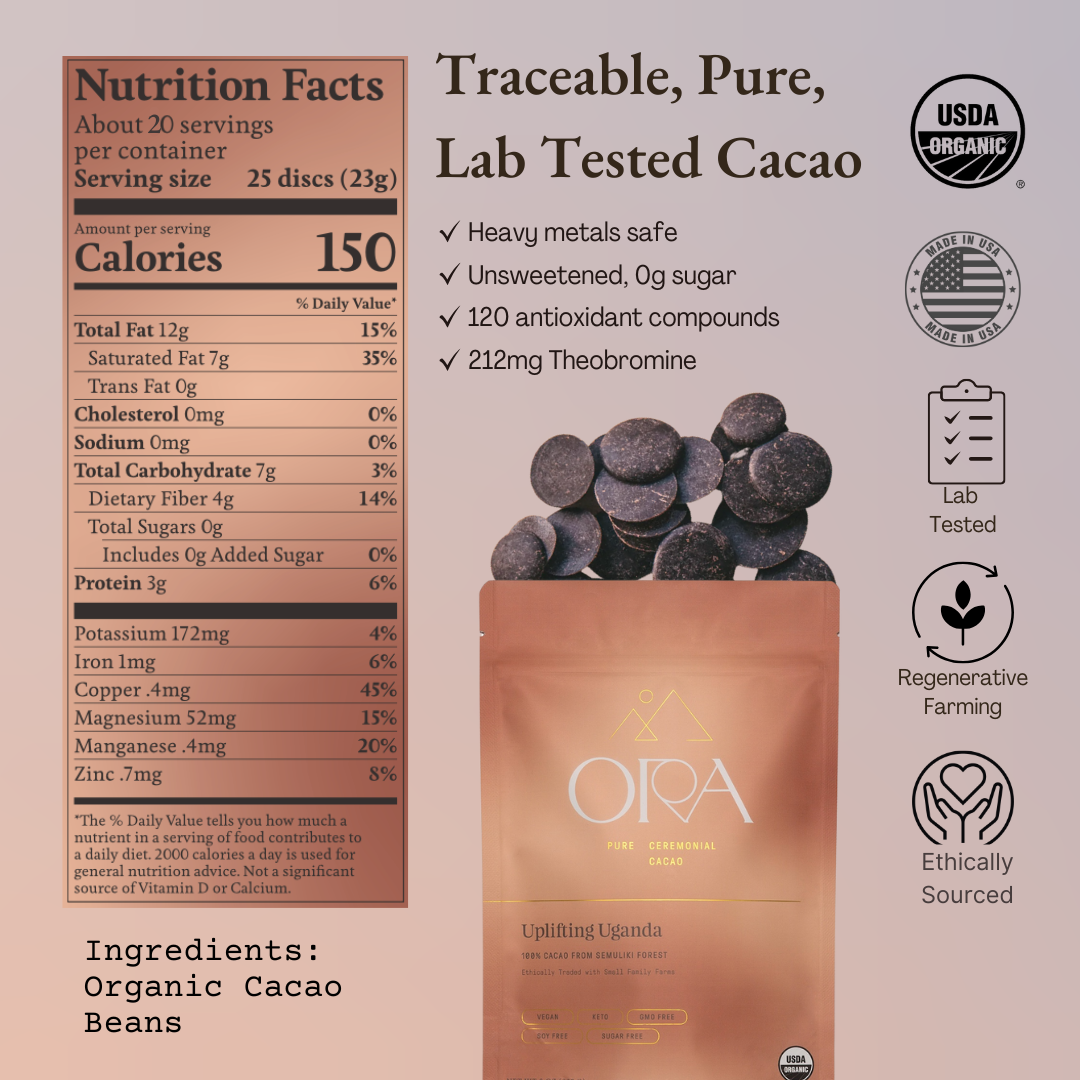 Ora Cacao - Uplifting Uganda 100% Cacao - Organic Ceremonial Chocolate